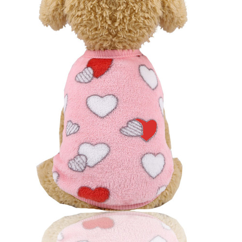 Pet Pink Flannel Dog Cat Clothes Heart Pattern Printed Warm Sleeveless Vest