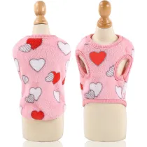 Pet Pink Flannel Dog Cat Clothes Heart Pattern Printed Warm Sleeveless Vest