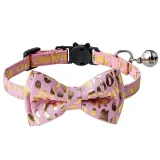 Gold Leopard Dot Double Bow Removable Safety Clasp Pet Supplies Cat Collar