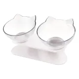 Neck-Protecting Cat Bowl Non-Slip Transparent Double Bowl Plastic Food Bowl