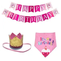 Pet Birthday Adjustable Crown Hat Scarf Birthday Party Flag Set