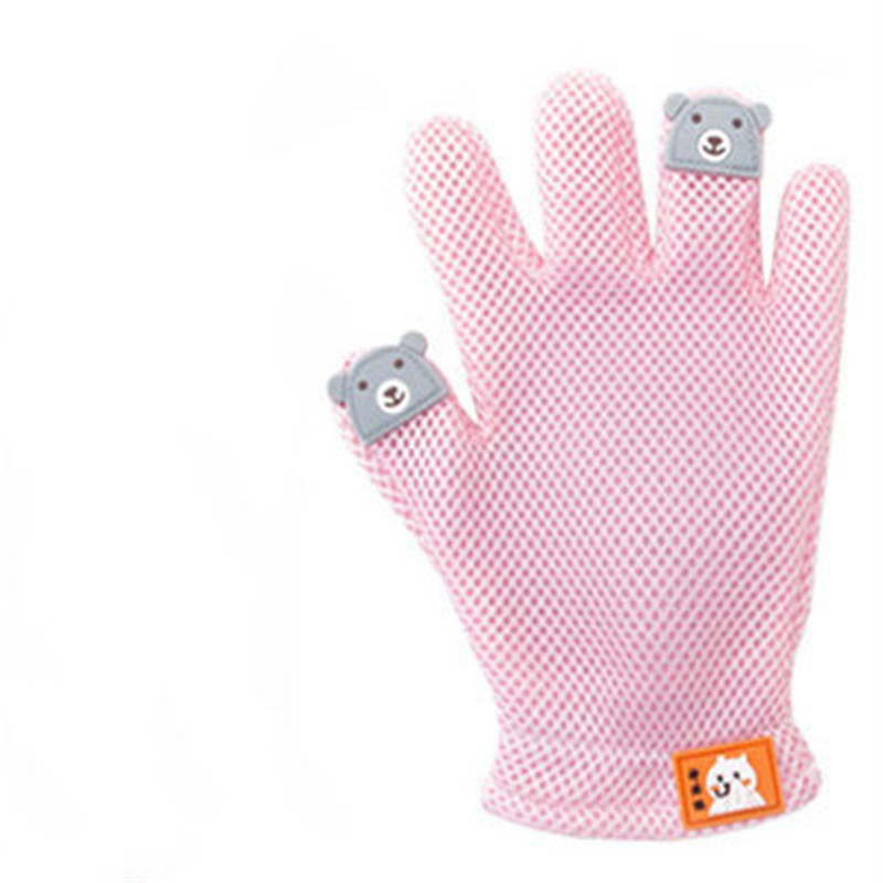 Pink Luffy Cat Gloves Bathing Massage Comb Silicone Gloves