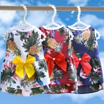 Pet Pineapple Printed Dress Dog Cat Clothes With Bowknot