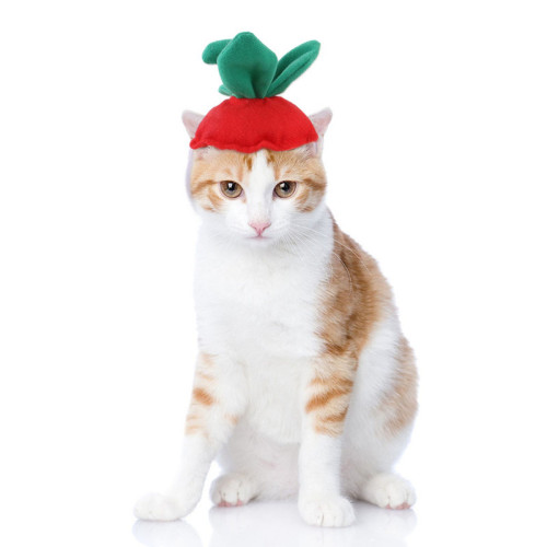 Pet Cosplay Dog Cat Headgear Halloween Adjustable Hat Green Leaf Pumpkin Strawberry