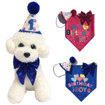 Pet Birthday Hat and Boy And Girl Doggy Birthday Scarf Bow Tie Set
