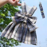 Pet Plaids Dress Dog Cat Bowknot Clothes With Harness and Leash
