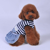 Pet Cat And Dog Bowknot Cowboy Stripes Dress Princess Lace Skirt Clothes With Pocket
