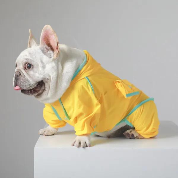 Dog Raincoats Yellow Dinosaur Hooded Waterproof Jumpsuit Rain Poncho