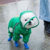 Pet Dog Raincoat Cute Bear Style Four-Legged Hooded with Reflective Strap