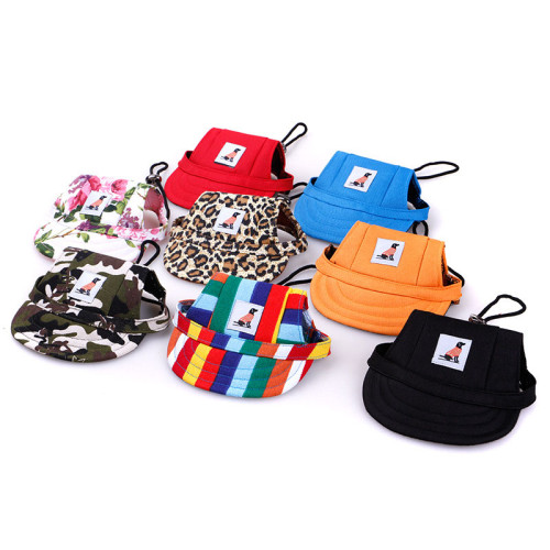 Pet Baseball Cap Sport Hat Outdoor Sunbonnet with Ear Holes and Adjustable Neck Strap