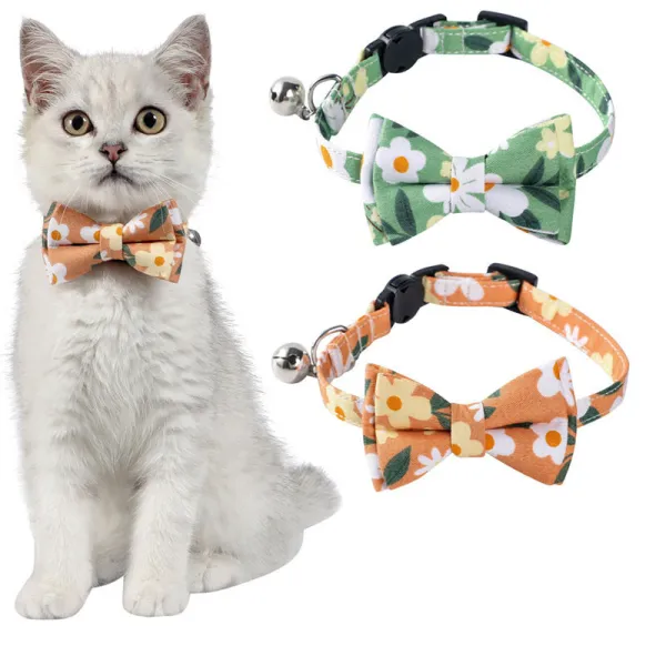 Flowers Bowknot Double Bow Removable Safety Clasp Pet Supplies Cat Collar
