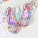 Kid Girls Sequins Crystal Flower Princess Open-Toed Sandals Glossy Heel Pumps Dress Shoes