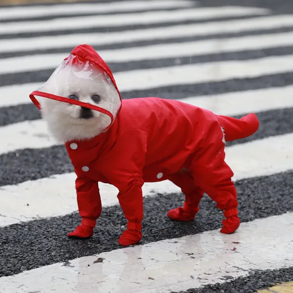 Pet Raincoat Dog Hoodies Onesie Waterproof Rain Jacket Rain Boots Jumpsuit Rain Poncho