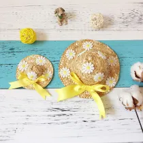 Pet Straw Sombrero Hat Pet Sun Cap with Flowers