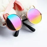 Pet Sunglasses Round Metal Cat Ear Frame Retro Flash Glasses For Dog Cat