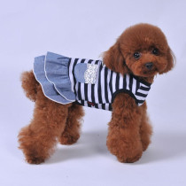 Pet Cat And Dog Bowknot Cowboy Stripes Dress Princess Lace Skirt Clothes With Pocket