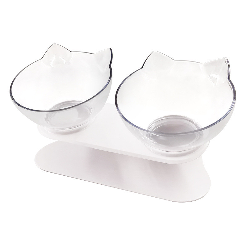 Neck-Protecting Cat Bowl Non-Slip Transparent Double Bowl Plastic Food Bowl