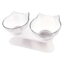 Neck-Protecting Cat Bowl Non-Slip Transparent Double Bowl Plastic Food Bowl