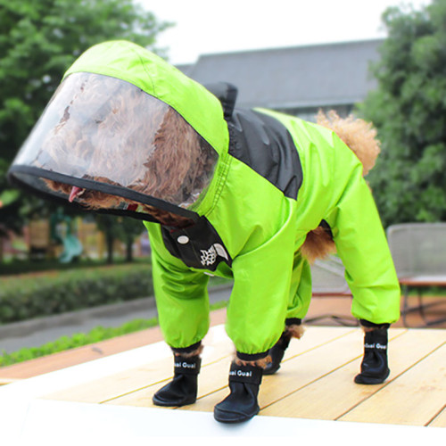 Dog Waterproof Raincoats Lightweight Hood Poncho Jacket with Reflective Strap