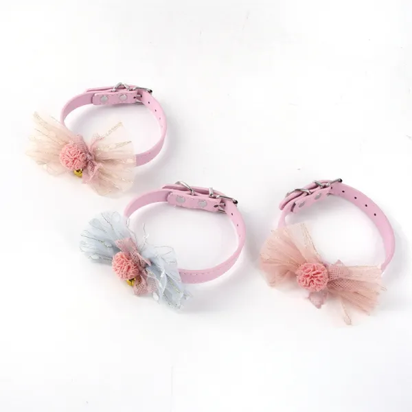 Lace Bowknot Bell Double Bow Removable Safety Clasp Pet Supplies Cat Collar