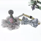 Pet Birthday Adjustable Lace Hat and Bow Tie Set
