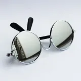 Pet Flash Sunglasses Round Metal Frame With Anti-Slip Strap For Dog Cat