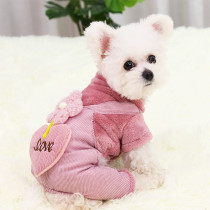 Pet Pink Overalls Dog Cat Clothes Flower Heart Love Slogan Warm Four-Foot Pants