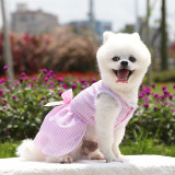 Pet Cat And Dog Dress Female Princess Plaids Bowknot Skirt Summer Clothes