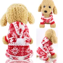 Pet Flannel Christmas Pajamas Deer Printed Clothes Winter Warm For Dogs Cats Hoodie