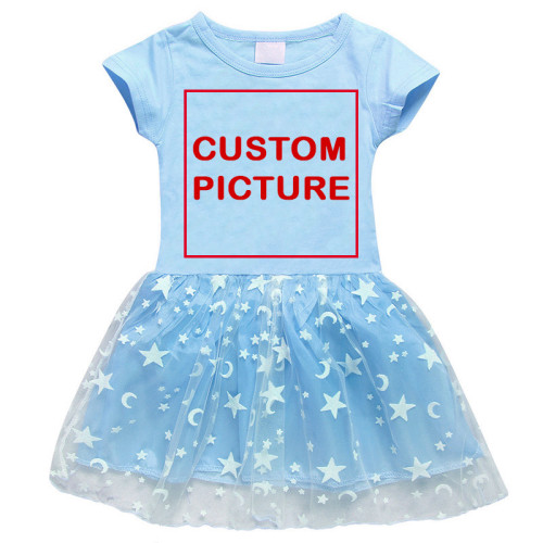 DIY Custom Letter Picture Toddler Girl Mesh Lace Short Sleeve Tutu Dress