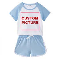 DIY Custom Letter Picture Toddler Kids Boy Summer Short Pajamas Sleepwear Set Cotton Pjs