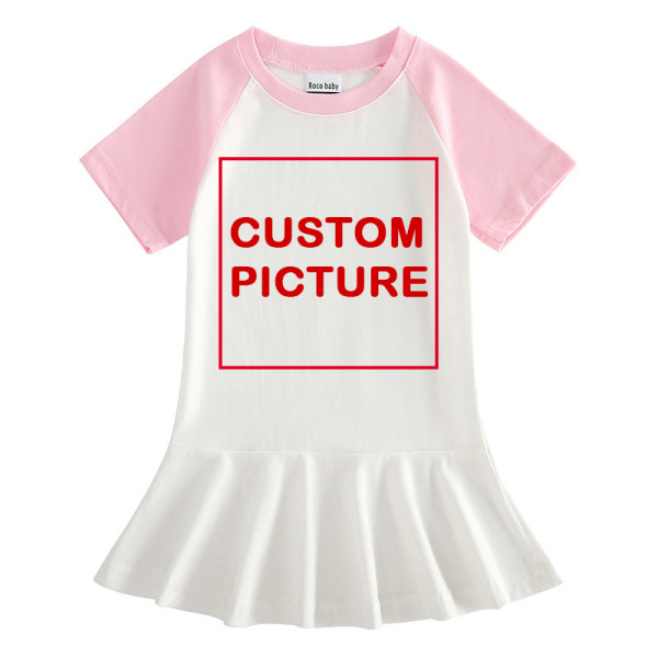 DIY Custom Letter Picture Toddler Girl Short Sleeve Pleated Dress