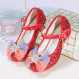 Kids Girl Glitter Bow Tie Snowflake Princess High Heel Dress Shoes