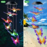 Butterfly Bell Solar Wind Chimes Color Changing Solar Mobile Waterproof LED Lights