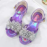 Kids Girl Glitter Crystal Pearls Open-Toe Flat Princess Dress Shoes