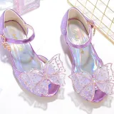 Kids Girl Glitter Butterfly Fish Mouth Princess High Heel Dress Shoes