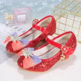 Kids Girl Glitter Bow Tie Snowflake Princess High Heel Dress Shoes