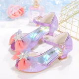 Kids Girl Sequins Catwalk Ombre Bow Tie Shining Princess High Heel  Dress Shoes