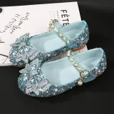 Kids Girl Sequins Catwalk Bow Tie Pearl Flat Princess Dress Shoes
