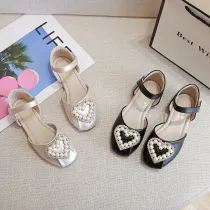 Kids Girl Pearl Heart Flat Princess Dress Shoes
