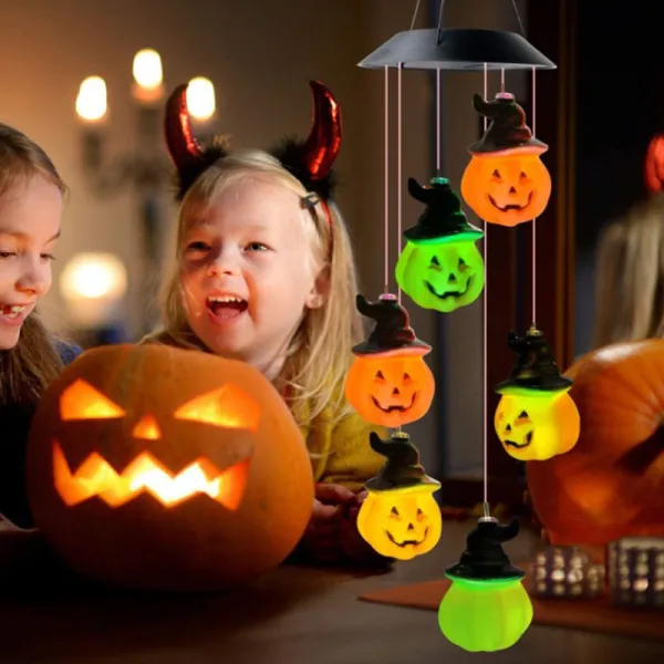 Halloween Pumpkin Solar Wind Chimes Color Changing Solar Mobile Waterproof LED Lights
