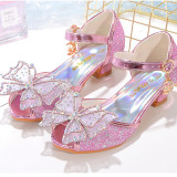 Kids Girl Glitter Butterfly Fish Mouth Princess High Heel Dress Shoes