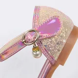 Kids Girl Glitter Crystal Pearls Open-Toe Flat Princess Dress Shoes