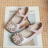 Kids Girl Pearl Flower Closed-Toe Flat Princess Dress Shoes