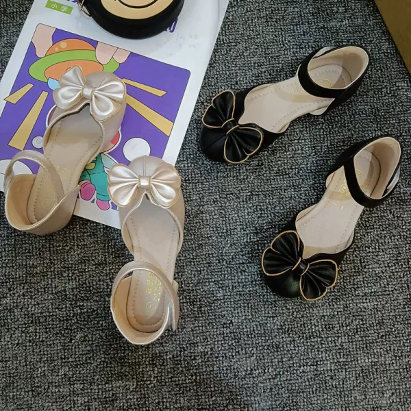 Kids Girl Bow Tie Closed-Toe Flat Princess Dress Shoes