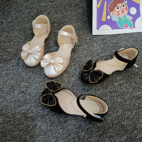 Kids Girl Bow Tie Closed-Toe Flat Princess Dress Shoes