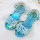 Kids Girl Glitter Crystal Pearls Open-Toe Flat Princess Dress Shoes