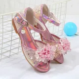 Kids Girl Glitter Crystal Pearls Open-Toe Flat Princess Dress Shoes