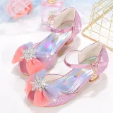 Kids Girl Sequins Catwalk Ombre Bow Tie Shining Princess High Heel  Dress Shoes