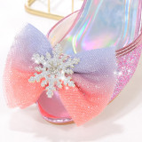 Kids Girl Sequins Catwalk Ombre Bow Tie Shining Princess High Heel  Dress Shoes